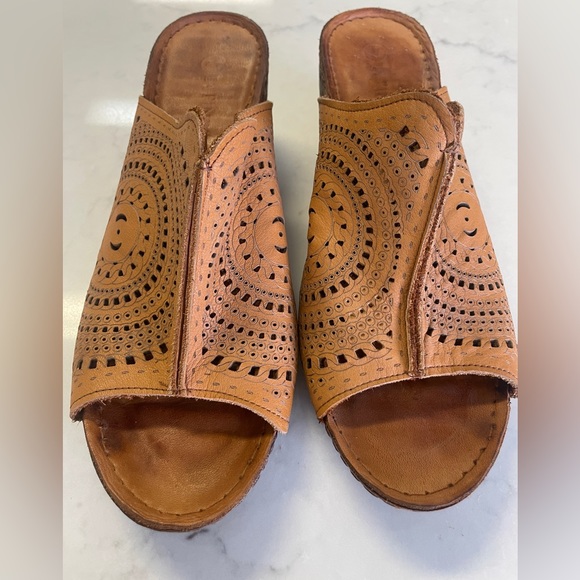 Bonavi / La Pinta Leather Wedge Slip on Sandal Tan Size 41 EU - Picture 7 of 9